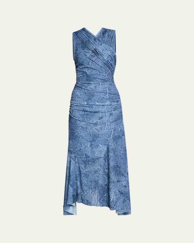 Marl Mesh Ruched Crossover Midi Dress
